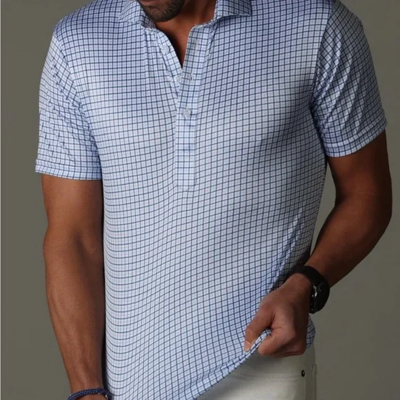 Collars & Co. Semi-Spread Collar Polo Blue Tattersall Size Medium NEW With Tag - Picture 3 of 6